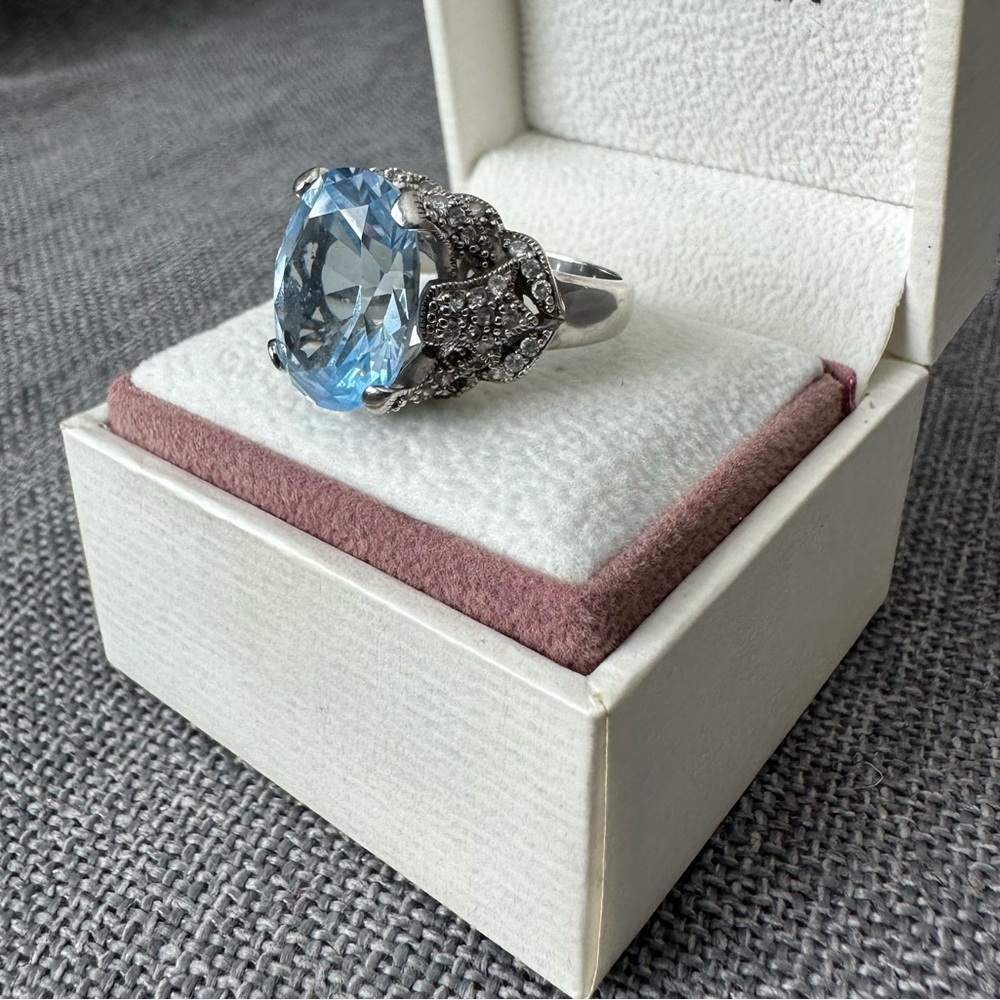Joseph Esposito ESPO Sterling Silver Blue Topaz Cubic Zirconia Vintage Ring